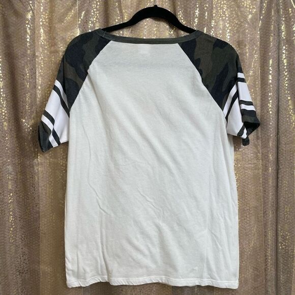 PINK Victoria's Secret White Camo Rose Gold Sequin Bling T Shirt, Large - Picture 2 of 6